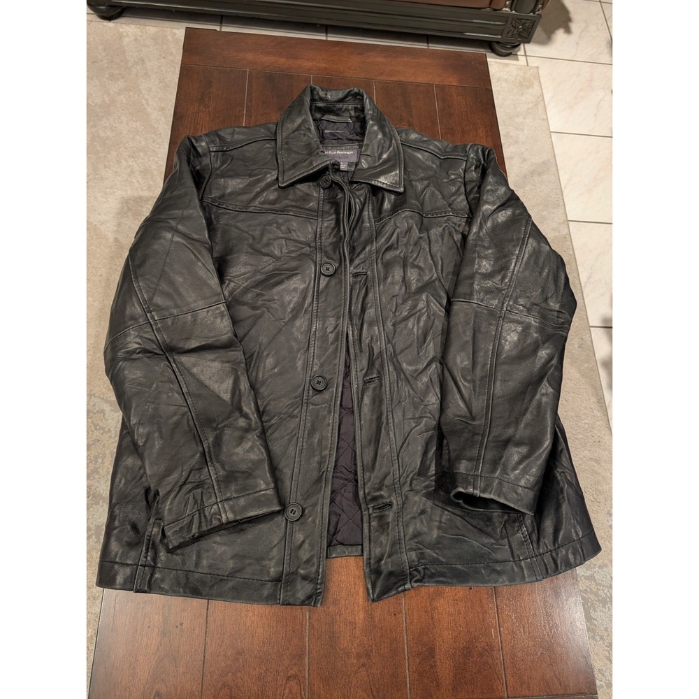 Perry Ellis Portfolio Lambskin Leather Jacket/Coat, Quilted Lining Brn, Men's L
